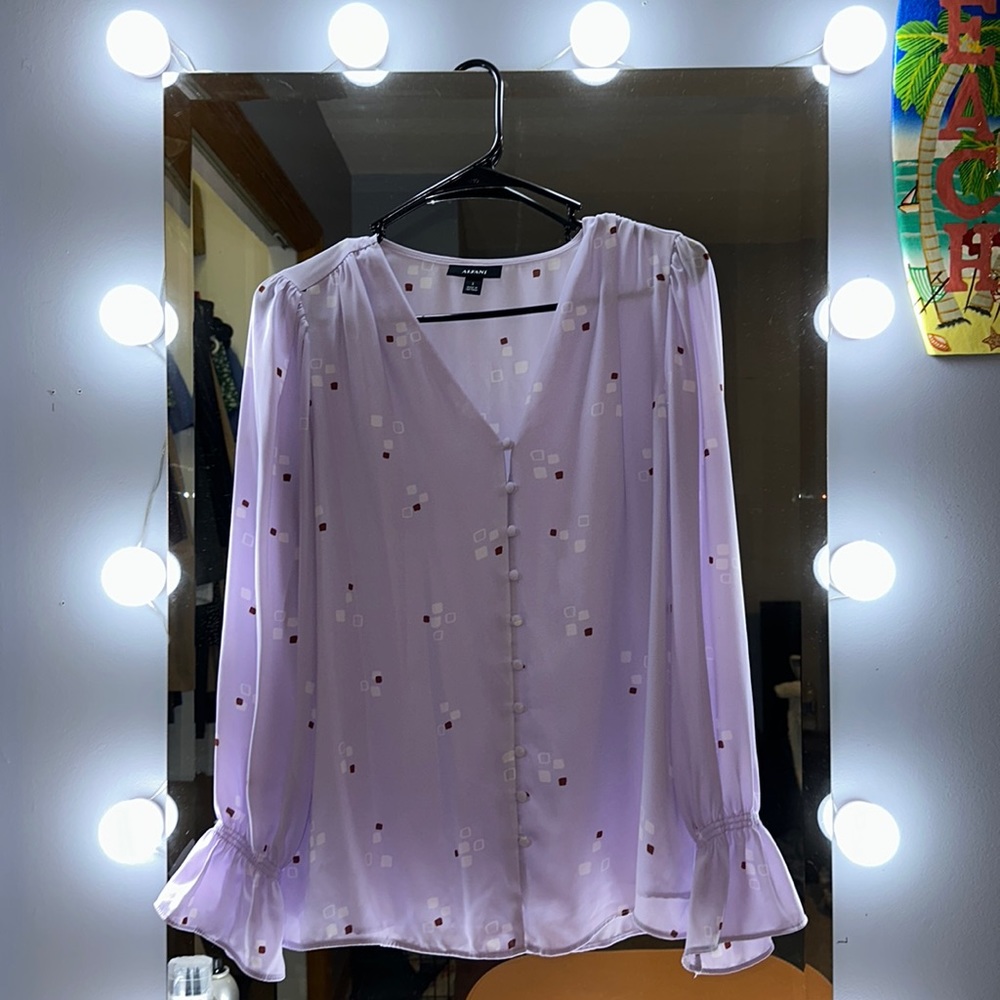 Alfani purple blouse with button front detail and wide sleeves